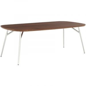 Table basse rectangulaire pieds chromés et décor bois noyer 120cm