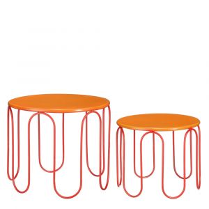 Image de Mica Decorations Table d'appoint Dione - Lot de 2 - H40 x Ø46 cm - Métal - Orange