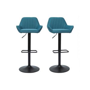 Miliboo Tabourets de bar réglables design en tissu bleu canard (lot de 2) RONNIE