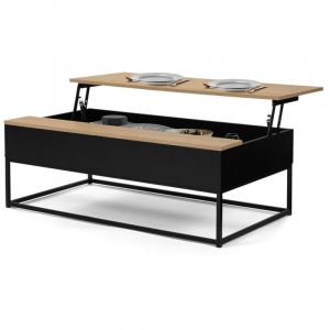 Image de Idmarket Table basse noire plateau relevable façon hêtre boston design industriel - Multicolore