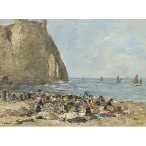 Image de Grafika Eug&egrave;ne Boudin: Les Blanchisseuses de la Plage d'Etretat, 1894