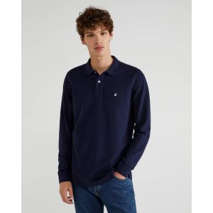 Benetton Polo À Manches Longues, taille L, Bleu Foncé, Homme