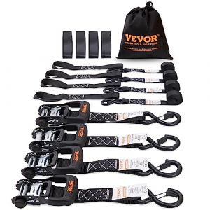 VEVOR Sangle à Cliquet Lot de 4 Sangles d'Arrimage Résistance à la Rupture Maximale 2362 kg 0,04x2,4 m pour Sécuriser Cargaisons, Appareils Électroménagers, Équipement de Jardin, Motos, Déménagement