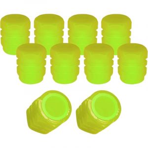 Cyclingcolors 10x Bouchon de Valve Capuchon Phosphorescent Lumineux Nuit Schrader Pneu vélo Moto Auto Voiture Quad Trottinette, Jaune Fluo