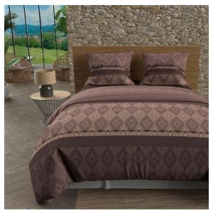 Soleil d'Ocre Parure housse de couette en coton 57 fils 260x240 cm ETHNO brun, par Marron