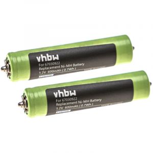 Vhbw 2x Batteries compatible avec Braun 350, 360, 370, 380, 350cc, 370cc, 345s, 370S-3 rasoir tondeuse &eacute;lectrique (600mAh, 1,2V, NiMH)