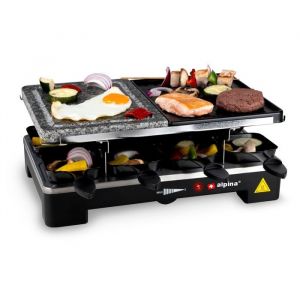 Alpina Set Plaque de cuisson 8 personnes - Spatules et poêles à raclette incluses