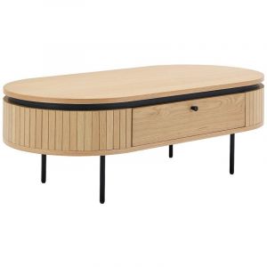 Vente-unique - Table basse avec 2 tiroirs placage chêne et métal - Naturel clair et Noir - cardiona