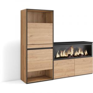 Meuble à Chaussures - Meuble Rangement Chaussures - 167x35x145 cm - Chambre à coucher, pièce - Cheminée électrique xxl - Style moderne - Chêne