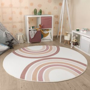 Paco Home - Tapis Rond Chambre Enfant Bebe Fille Garcon Arc-en-ciel Lavable En Machine Pink, 100 cm rond