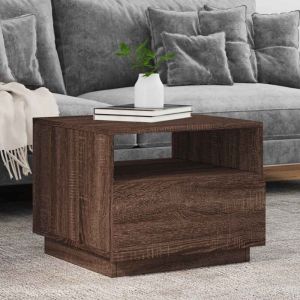 VidaXL Table Basse avec Lumi&egrave;res LED, Bout de Canap&eacute;, Table d'Appoint, Meuble de Salon Salle de S&eacute;jour Int&eacute;rieur, Moderne, Ch&ecirc;ne Marron