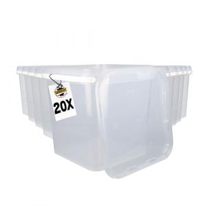 20x Seau en plastique avec couvercle, PP, rectangulaire, transparent 5,4 L