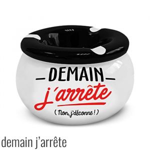 Cendrier c&eacute;ramique demain j'arr&ecirc;te-couvercle amovible-trois encoches - couvercle amovible - trois encoches
