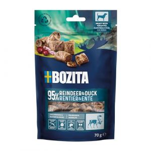 Bozita Meaty Friandises pour Chien avec 95% de Renne et de Canard &ndash; 70 g de friandises pour Chien sans c&eacute;r&eacute;ales sans Poulet ni glyc&eacute;rine &ndash; D&eacute;licieux friandises pour Chiens Lors de