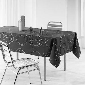 Douceur d'intérieur, Nappe Rectangle (150 x 300 cm) Bully Anthracite, Polyester Imprimé Métallisé