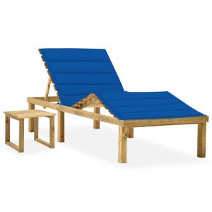 VidaXL Chaise longue de jardin avec table et coussin Pin imprégné Bleu royal