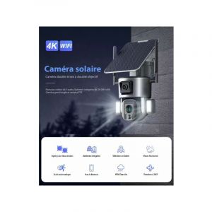 Image de Mé Ca ra Surveillance Sécurité Solaire HD Sans fil Extérieure 4K 8MP WIFI 360° Double Objectif Zoom Optique 10X Détection mouveme