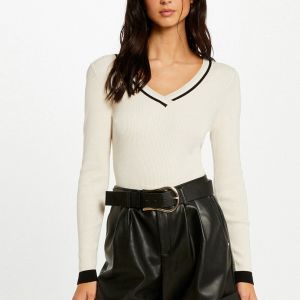 Morgan Pull manches longues col en V ivoire femme - Taille L