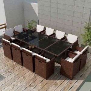 VidaXL Jeu de salle à manger d'extérieur 37 pcs Rotin synthétique Marron