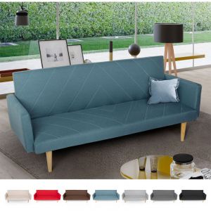 Modus Sofà Canapé lit 3 places clic clac en tissu inclinable design nordique Perla, Couleur: Bleu