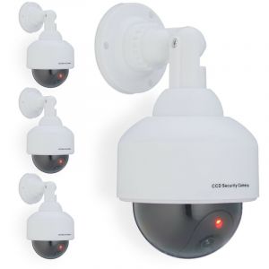 Relaxdays Fausse caméra de surveillance en dôme, lot de 4, lumière led clignotante, dissuade intrus, intérieur/extérieur, blanche