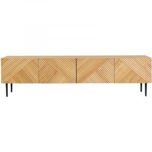 Miliboo Meuble tv design en bois clair chêne massif gravé et métal noir 4 portes L180 cm archipel