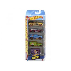 Mattel Coffret 5 vehicules : hw city - set voitures miniatures + 1 cartes tigre - jouet enfant