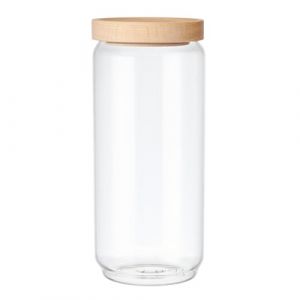 Kitchencraft Idilica bocal de stockage en verre avec couvercle en bois de hêtre, boîte en verre hermétique avec couvercle en bois pour le stockage et l'organisation de la cuisine, 1000ml