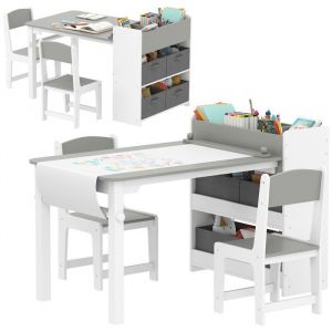 Ensemble table et 2 chaises enfant en bois rouleau de papier gris