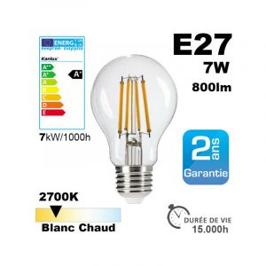 Kanlux Ampoule LED E27 filament 6 ou 7W, blanc chaud, 15.000h Ampoule LED 7W - 810lm - blanc chaud 2700K