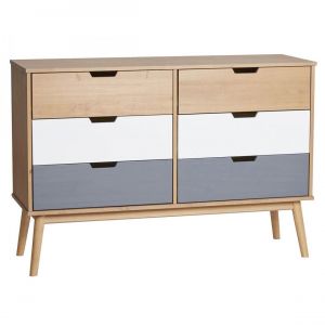 Altobuy MARAS Commode 6 Tiroirs Bois M if, Blanc et Gris