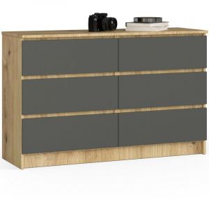 Commode AKORD K120 Ch&ecirc;ne Artisan 120 cm 6 tiroirs fa&ccedil;ade Gris Graphite 120x40x77 cm