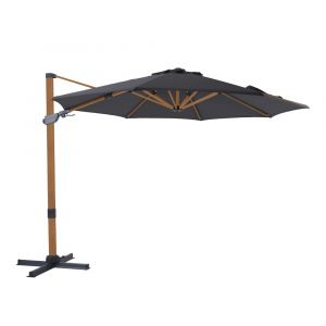 Axi Parasol déporté rond, inclinable, aluminium bois/gris, Ø 300cm