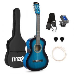 Max SoloArt Pack Guitare Classique Junior 3/4 - Bleue, Cordes en Nylon, 8 à 12 ans, Sac de Transport