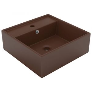 Lavabo carré à trop-plein marron foncé mat 41 x 41 cm céramique 02_0002693
