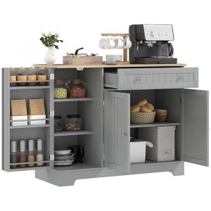 Homcom Buffet cuisine 3 portes 6 étagères tiroir coulissant dim. 105 x 40 x 83 cm effet bois gris