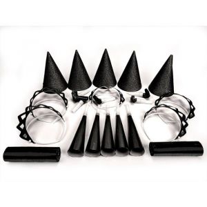 SPARKLERS CLUB Kit Cotillons Noir 10 Personnes Nouvel an 2025 - Sarbacanes Sécurité,Chapeaux, Serre-tête, Trompette Sans Gêne : Éclat Luxueux pour un Événement Réussi, Idéal pour le Réveillon