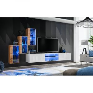 AC-Déco Ensemble Meuble TV "Switch XXII" 240cm Naturel & Blanc