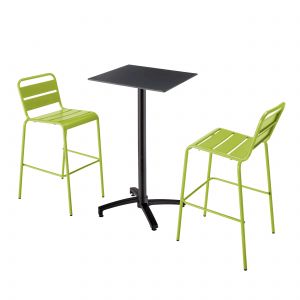 Oviala Ensemble table haute stratifié noir et 2 chaises hautes vert