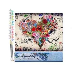 Figured'Art Peinture par Numéro Adulte Coeur de Fleurs - Activité Manuelle Kit de Loisir Créatif DIY Numéro d'Art Complet - 40x50cm sans châssis en bois