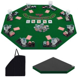 COSTWAY Plateux de Poker Professionnel XXL 120x120 CM- 8 Joueurs avec 8 Goulotte de Jeton et Porte-Gobelets + Sac de Transport Vert