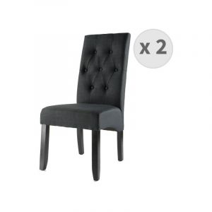 CUBA Chaise scandinave capitonnée tissu noir pieds noir (x2) Noir