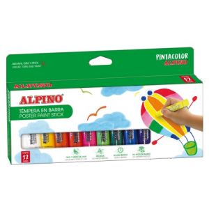 Alpino 12 Tubes de Gouache Solide pour Enfant | Peinture en Sticks Solide | Fournitures Scolaires | Peinture aux Couleurs Vives pour Enfant| Peintures Miscibles | Séchage Rapide | Gouache de Couleur