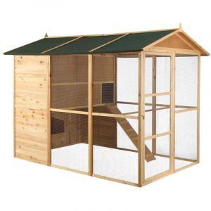 Poulailler en bois avec enclos - 10 poules - L. 266 x P. 174 x H. 205 cm - Naturel - FERAS