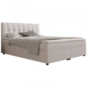 Ensemble complet boxspring tête de lit capitonnée + sommiers + matelas + surmatelas - 160 x 200 cm - Tissu - Gris clair - SIERO II de YSMÉE