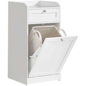 Meuble de salle de bain panier &agrave; linge placard de rangement avec 1 tiroir et 1 panier &agrave; linge sac int&eacute;rieur amovible avec poign&eacute;es 40 x 40 x 80,2 cm