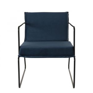 Image de BLANC Fauteuil Pieds évasés métal tissu velours bleu nuit