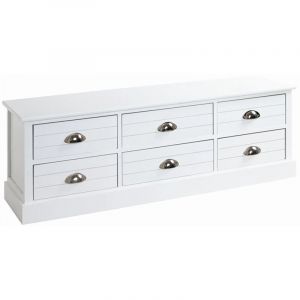 Pegane Commode en bois massif et MDF laqué blanc - Longueur 115 x Hauteur 40 x Profondeur 30 cm -