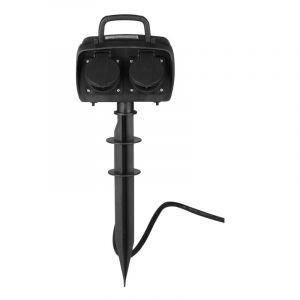 Optonica Prise de Jardin Noir avec Piquet de Terre IP44 2 Prises - SILAMP