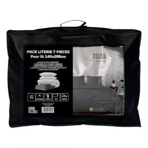 Image de Soleil d'Ocre Ensemble Couette et Parure 7 Pi&egrave;ces Boheme Gris pour lit en 140x200 cm